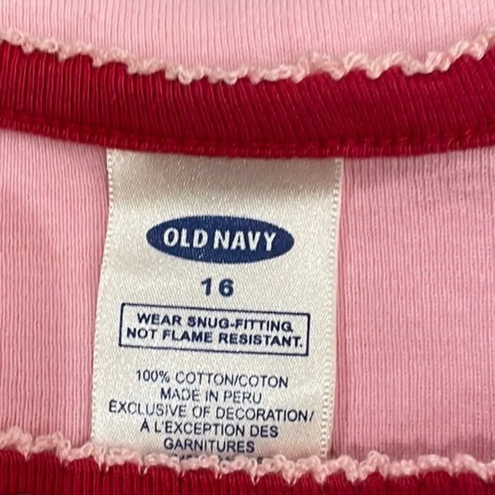 NWOT OLD NAVY Size 16 Pink Long Sleeve Tee w/Burgundy Glittered Gingerbread Man
